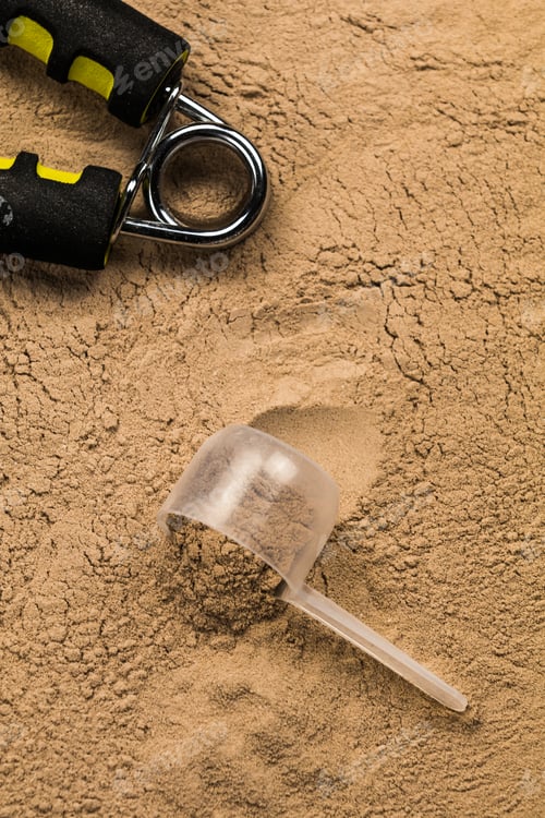 Preview: Scoops filled with protein powders for fitness nutrition to start training