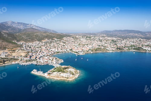 Preview: Datca city beach and marina aerial panoramic view. Marmaris city in Mugla Province, Turkey.