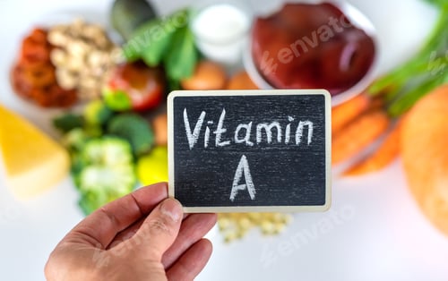 Preview: Products containing vitamin A. Selective focus.