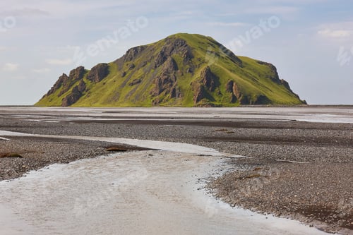Preview: Eyjafjalajokul volcanic area. Creeks and green mountain. Iceland landscape