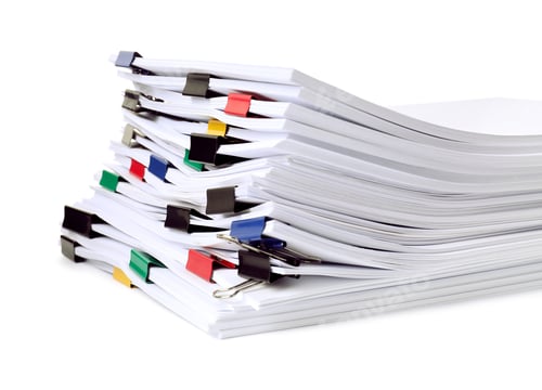Preview: Colorful binder clips with sheets of paper isolated on white