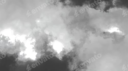 Preview: Black and white fluffy clouds. Motion. Flying through cloudy monochrome sky at night.