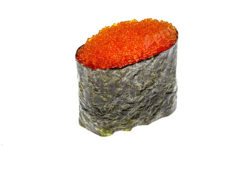 Preview: Fresh gunkan maki sushi rolls with red caviar. Isolated on a white background