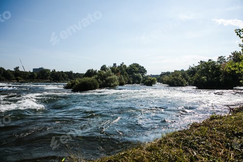 Preview: Panoramic aerial view of Niagara Falls, American Falls at sunset in Niagara Falls, Ontario, Canada