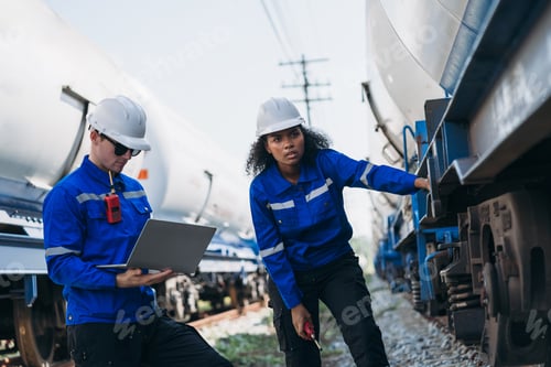Preview: Engineer inspecting railway for gas transport and industrial freight.