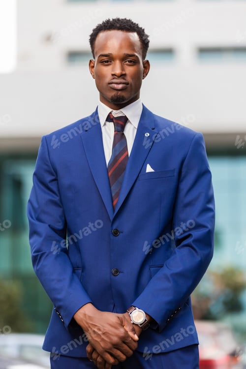 Preview: Outdoor standing portrait of a black African American business m