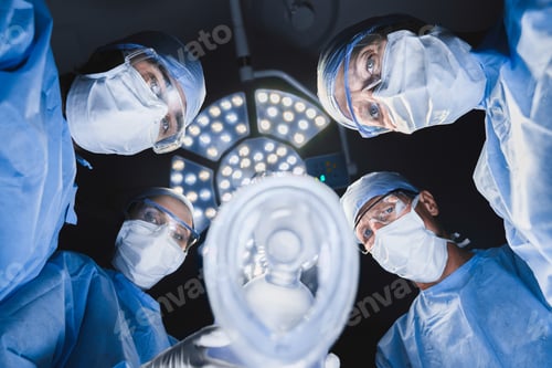Preview: Close up of an anesthesia mask in operating theatre. Healthcare workers.