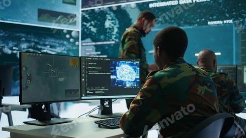 Preview: Programming engineer soldier handles AI brain and deep learning data