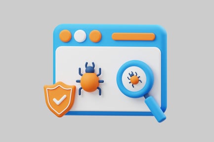 Aperçu: Fenêtre de navigateur avec un bouclier et un bug.