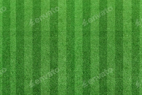 Preview: Top view stripe grass soccer field. Green lawn pattern background