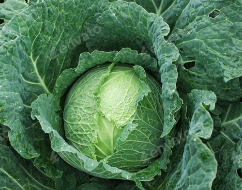 Preview: Fresh cabbage in the organic garden