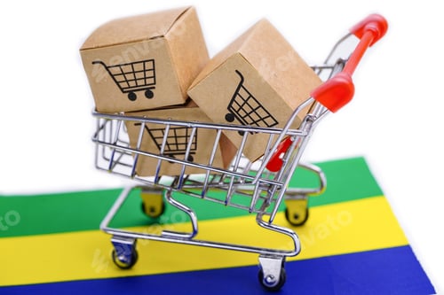 Preview: Box with shopping cart logo and Gabon flag