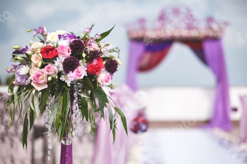 Preview: Arch lilac color for a wedding ceremony at sea. Mountain.
