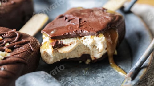 Preview: Delicious homemade vegan ice cream bar with caramel coated in chocolate