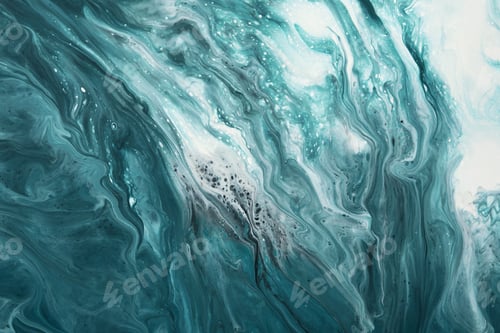Preview: Fluid Art. Liquid turquoise abstract drips and wave. Marble effect background or texture