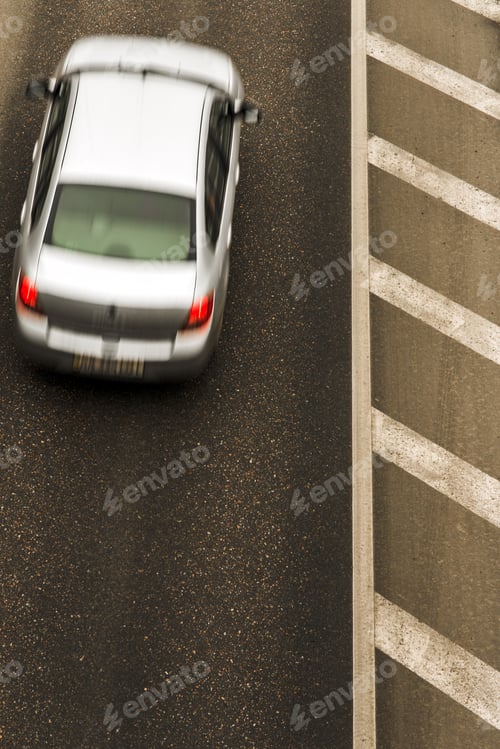 Road with motion car, top view
