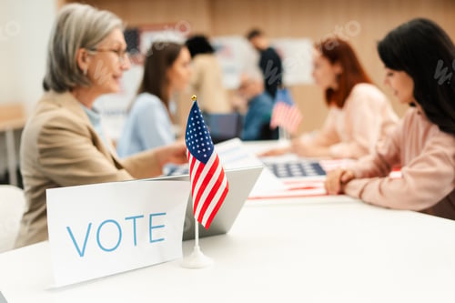 Preview: Group of US citizens performing civic responsibility and voting at polling station