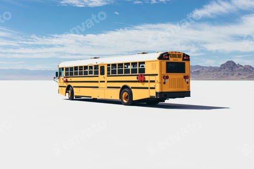 Preview: Yellow school bus driving on Salt Flats