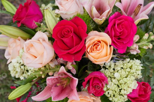 Preview: Top view of bunch of fresh flowers at the Garden