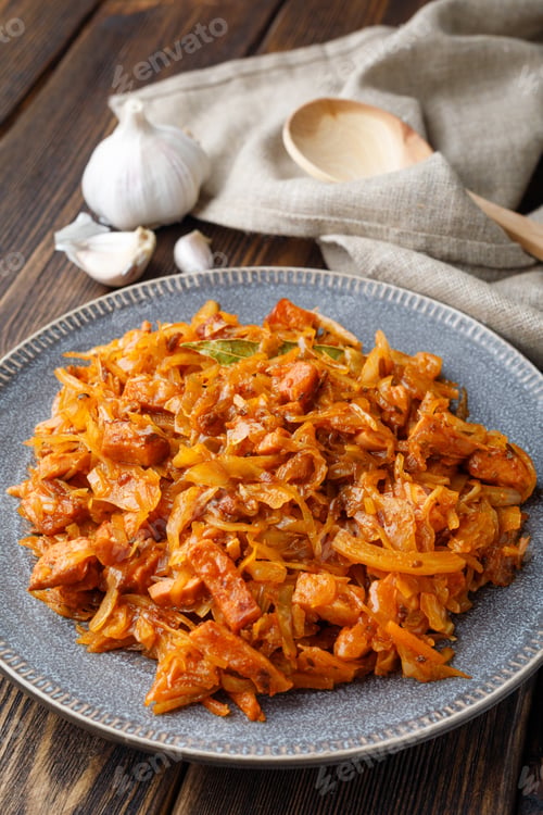 Preview: Stewed or braised cabbage in a plate.