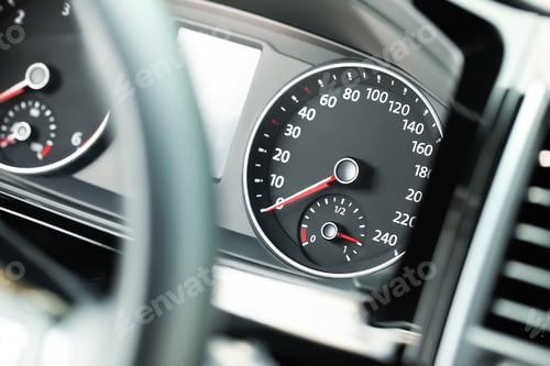 Preview: Speedometer and tachometer on modern car dashboard