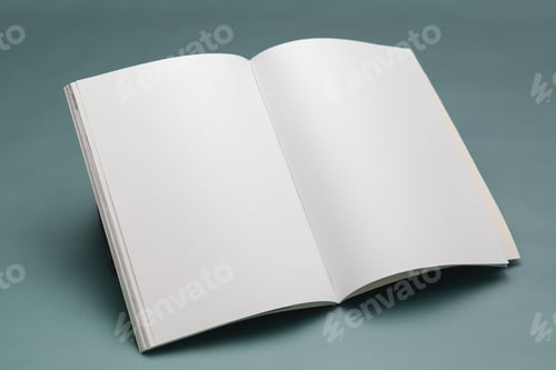 Vista previa: Composition of opened book with blank pages on blue background