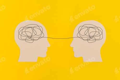Preview: Human heads with gears on yellow background