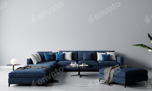 Preview: Blue Sofa With Pillows in an Airy Interior