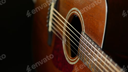 Preview: Close up of acoustic guitar strings and body