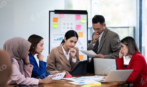 Preview: Frustrated upset multiracial business team people sad with bad work result in report,