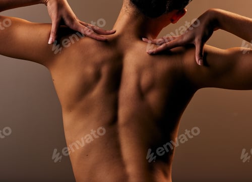 Preview: Nude back, woman and beauty with skin, body care and cosmetics isolated on studio background. Sexy