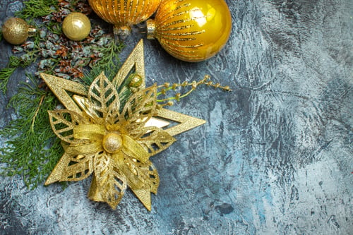 Preview: top view christmas tree toys on a light-dark background xmas photo color holiday new year