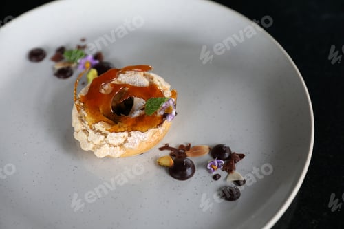 Preview: Chocolate Dessert Cake With Berry Sauce And Almond With Decorated