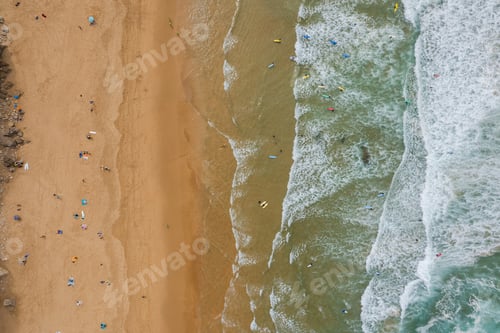Preview: Surf on Altantic Ocean waves, Algarve, Portugal. Aerial drone view