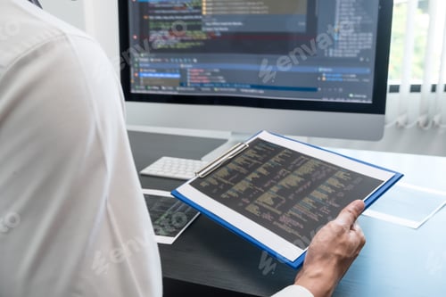 Preview: Programmer, Man working with computer programming, professional development, and coding technology