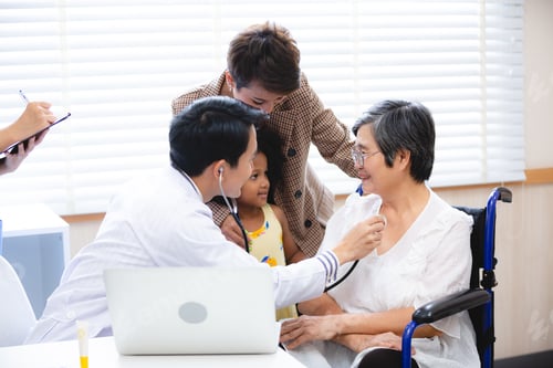 Preview: Doctor checking consultation with patient for checkup. work on healthcare paperwork