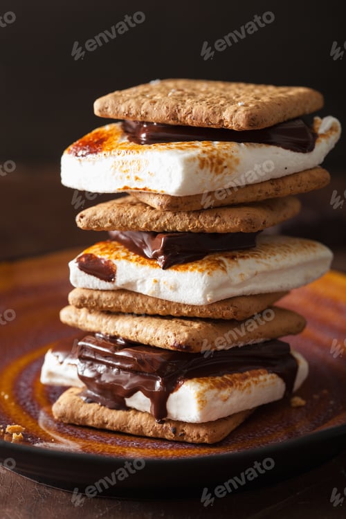 Preview: homemade marshmallow s'mores with chocolate on crackers
