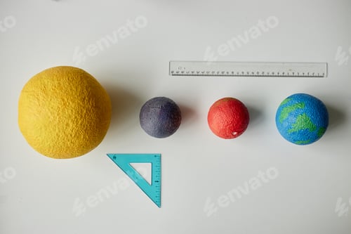 Preview: Solar System Model Demonstrating Planet Sizes with Ruler and Triangle
