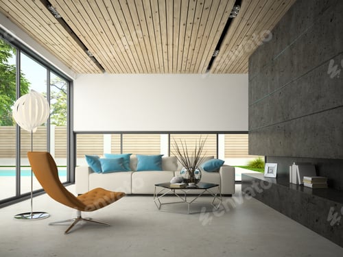 Preview: Interior of hous with swiming pool 3D rendering