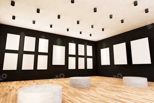 Preview: Empty room interior with white canvas in the gallery.
