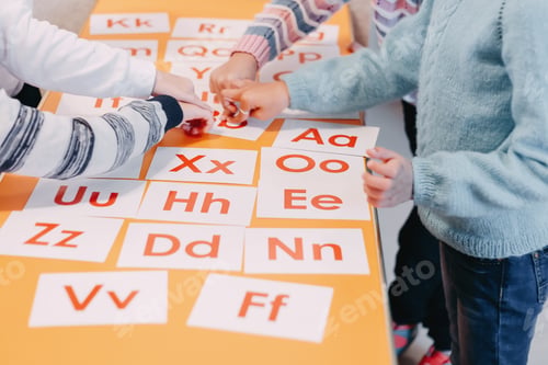 Preview: students education play cards with pictures in English and numbers