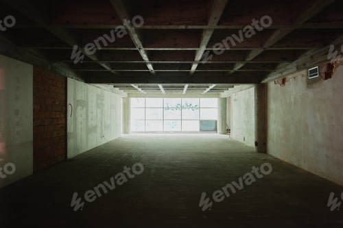 Preview: a empty room with windows and lights shining through the gap