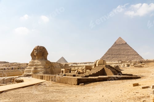 Preview: Panoramic view of the famous pyramids of giza and the Great Sphinx of Giza in egypt, travel,