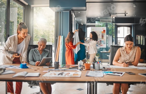 Preview: Fashion is their passion. Shot of a group of female designers working in an office.