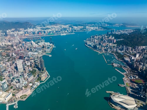 Preview: Hong Kong 08 December 2021: Drone fly over Hong Kong city