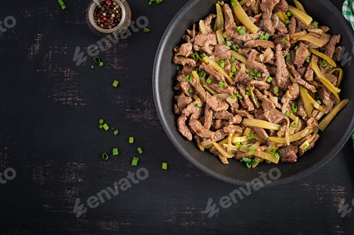 Preview: Stew beef, pieces of beef stewed in soy sauce with spices with pickled cucumber