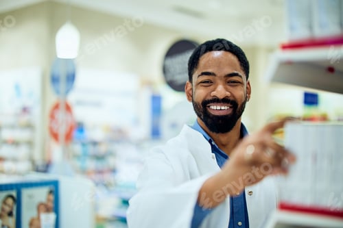 Preview: Friendly Pharmacist Helping a Customer in a Modern Pharmacy Setting