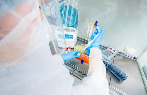 Preview: PCR lab worker creates a vaccine against covid-19 coronavirus infection.