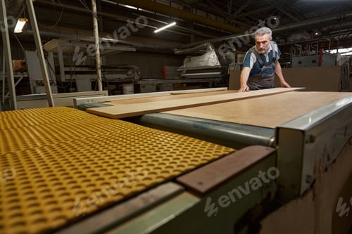 Preview: Focused photo on busy worker being at manufacture