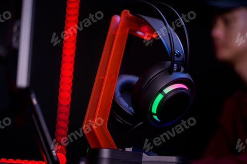 Preview: Background of headset with computer playing Online Game streaming desktop